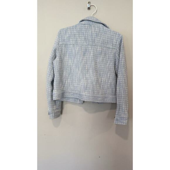 Zara Blue and White Tweed Cropped Long Sleeve Shacket Size Small 1752 - Picture 7 of 9